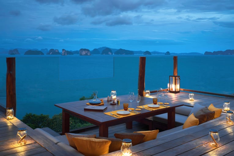 Six Senses Yao Noi, Thajsko - Phang Nga Bay In_Villa_Dining_The_View_Romantic_Dinner