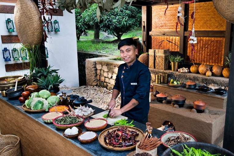 andBeyond Punakha River Lodge | Exclusive Tours Bhutan-Punakha-River-Lodge-Interactive-Kitchen-Food-Chef_3